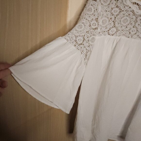 Emry Rose Womens White Cotton Gauzy Crochet Boxy Bell Sleeve Top Medium - Picture 4 of 7